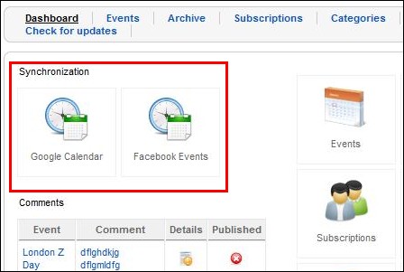 RSEvents! integration with Google calendar and Facebook events